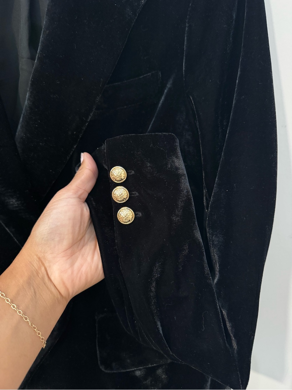 Rachel Zoe Black Velvet Double Breasted Gold Button Blazer Medium - Picture 9 of 12